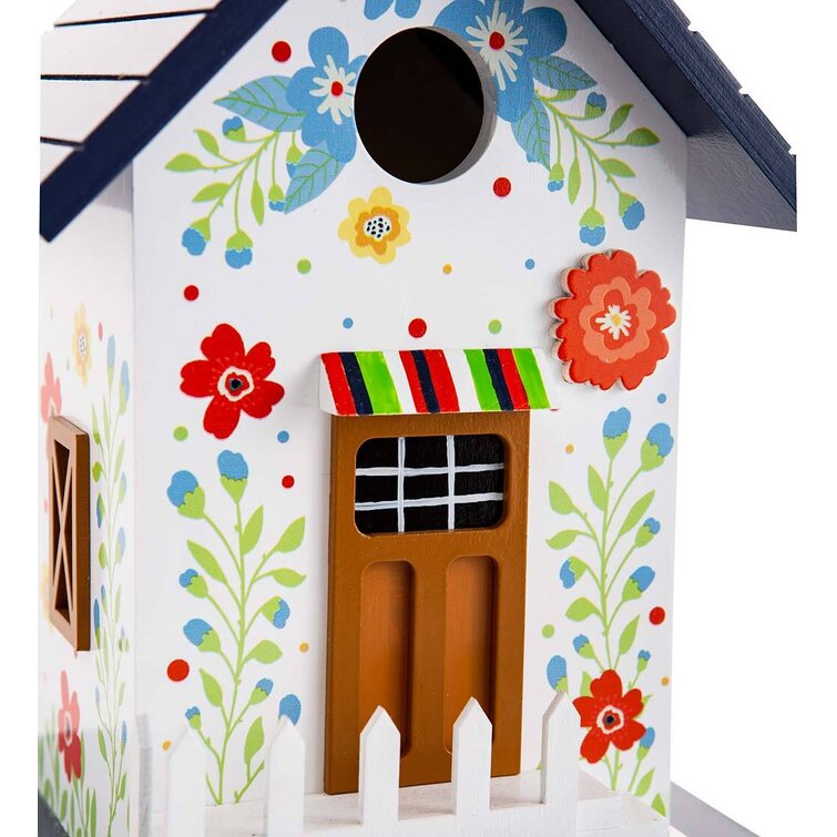 Hand-Painted Blooming Birdhouse With Floral Design