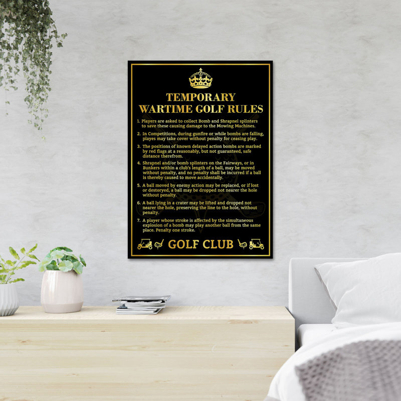 «List Of Golf Rules - Tempary Wartime Golf Rules», reproduction d'art graphique rectangulaire sur toile tendue