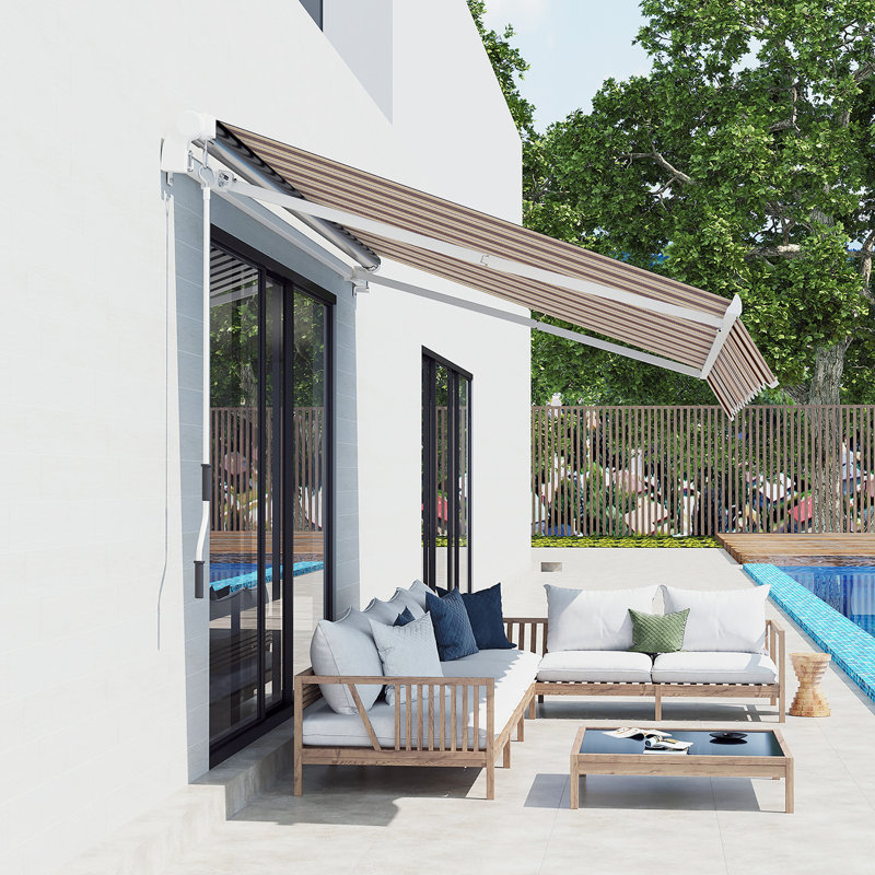 Outsunny 13' X 8' Retractable Awning, Patio Awnings, Sunshade Shelter W/ Manual Crank Handle, UV & Water-Resistant Fabric And Aluminum Frame For Deck, Balcony, Yard Stripes