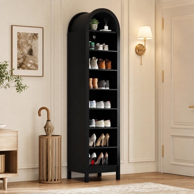 Armoire à chaussures haute en bois - organisateur arqué de 70 po avec tablettes réglables et 8 niveaux, étagère à chaussures autoportante étroite pour entrée, couloir, salon, rangement pour placard, peut contenir 8 à 18 paires