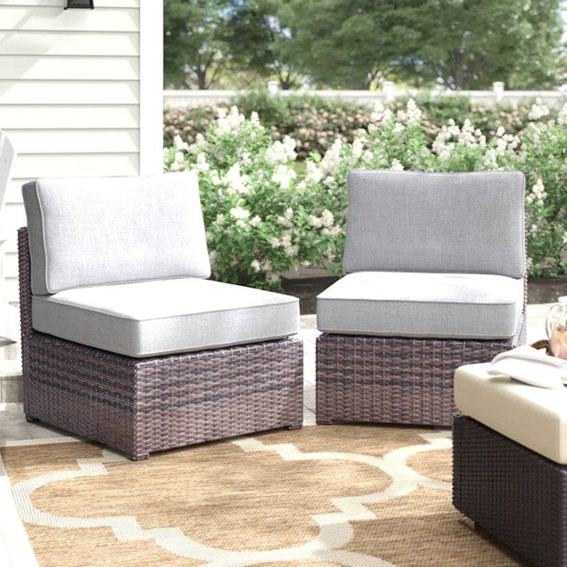 Chaise de patio sans accoudoirs entièrement assemblée avec coussins, Gris