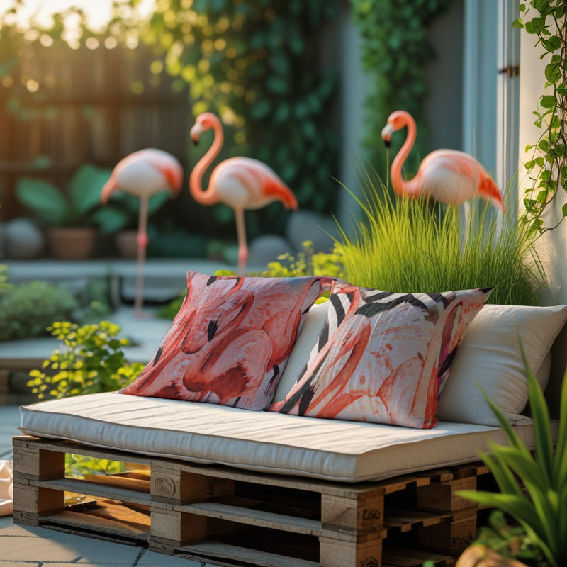 Ensemble de 4 housses de coussin en coton avec fermeture à glissière cachée Flamingo
