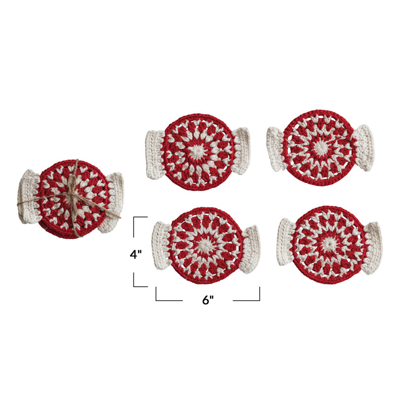 Ensemble de 4 sous-verres en forme de bonbon au crochet, attachés avec du jute