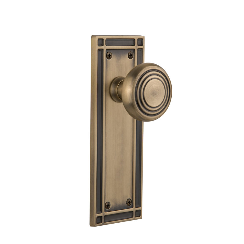 Mission Plate with Deco Door Knob, 2 3/8, Antique Brass