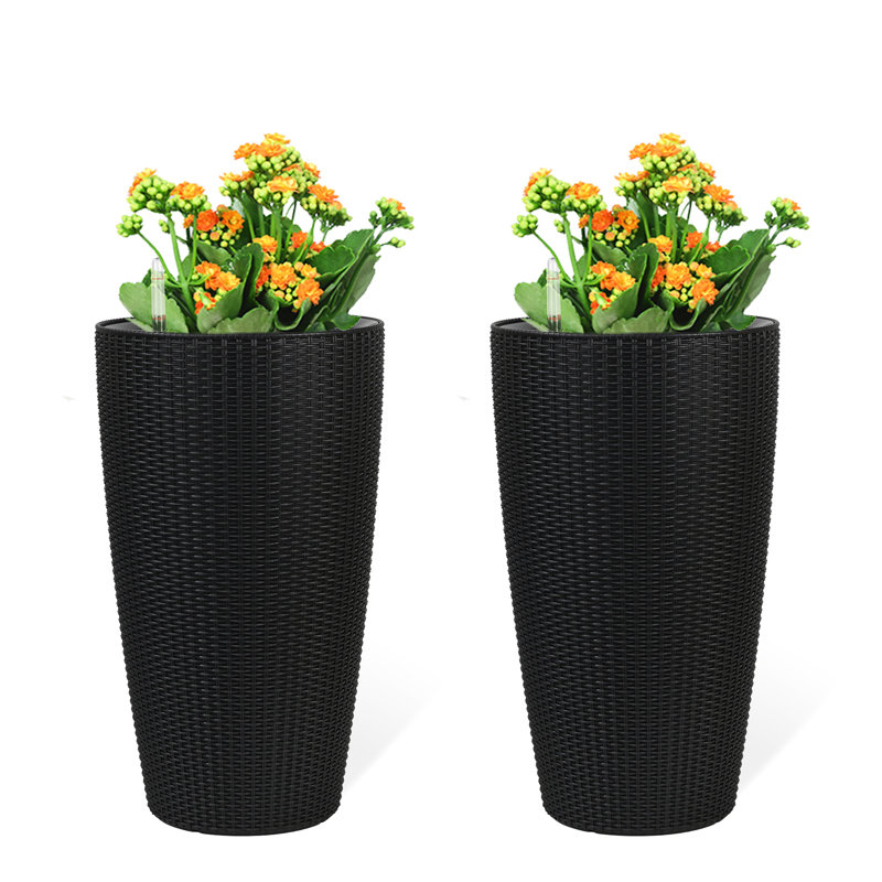 Grand pot à fleurs d'intérieur en faux rotin pour l'intérieur avec moniteur de niveau d'eau
