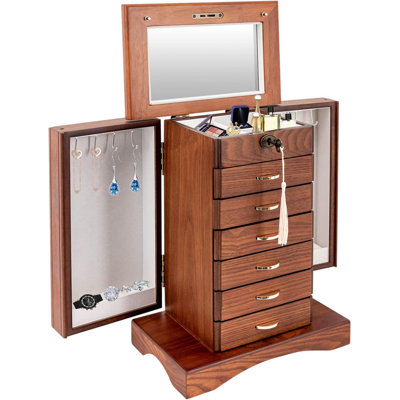 Grande boîte de rangement pour bijoux avec miroir et serrure à clé