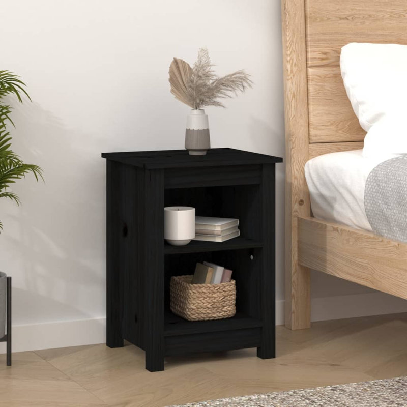 Brayden Studio Bedside Cabinets 2 Pcs 40X35x55 Cm Solid Wood Pine, Individual, Black