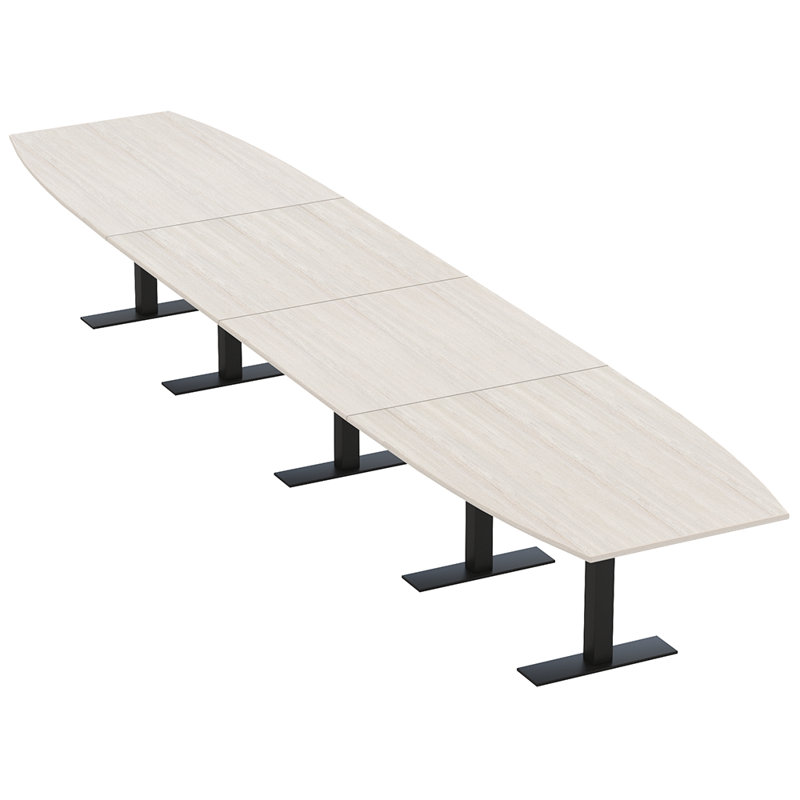 Table de conférence en forme de bateau avec base en T en métal, L 240 po x l 48 po, Sel Lakeland, Noir mat