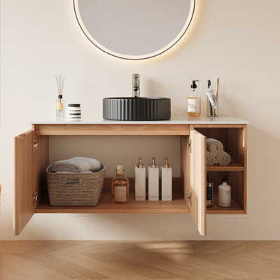 36" Modern Wood Bathroom Cabinet With White Ceramic Basin