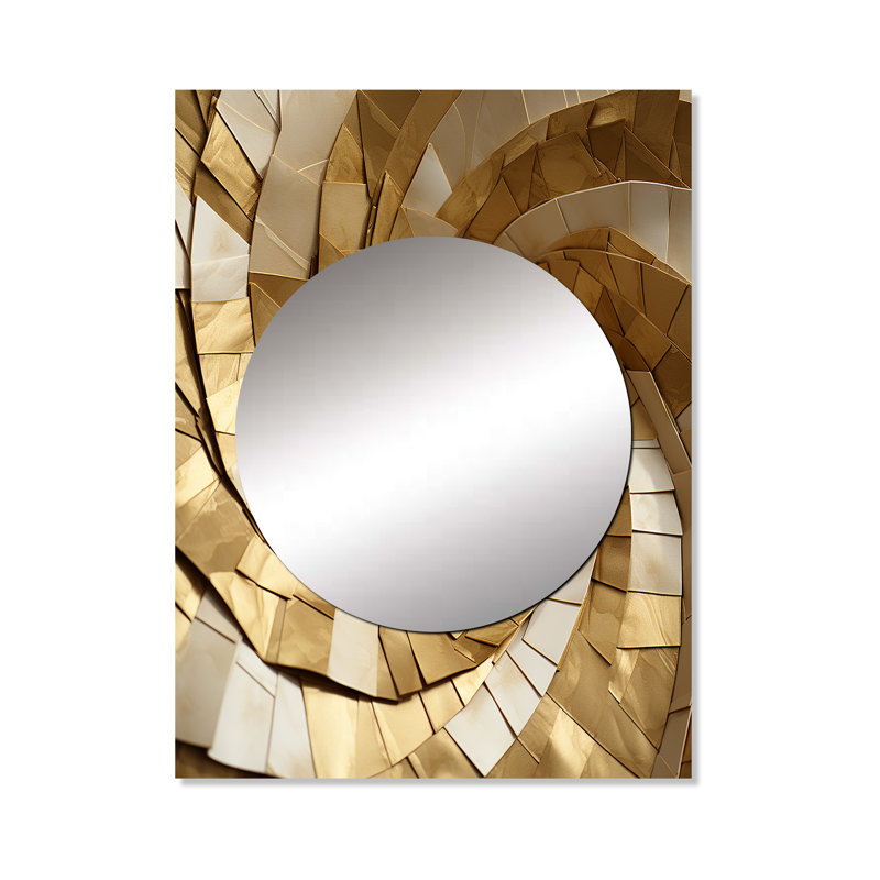 Poliard Modern gold and white marble spiral  I - Abstract Spirals Mirror, Modern Unique Wall Mirror, Printed Metal Art
