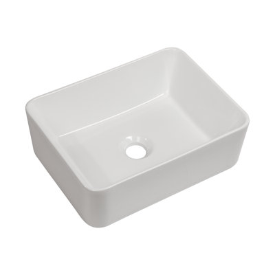 16"X12" White Ceramic Rectangular Vessel Bathroom Sink
