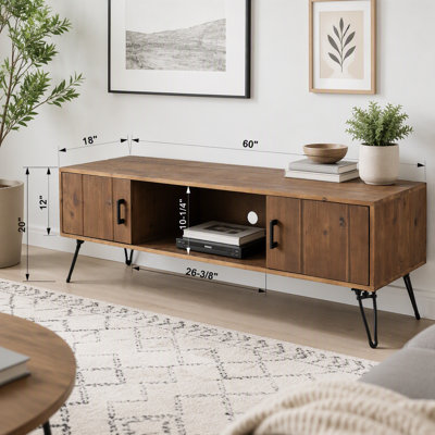 Industrial Style TV Stand with Storage Cabinets – Reclaimed Wood Media Console