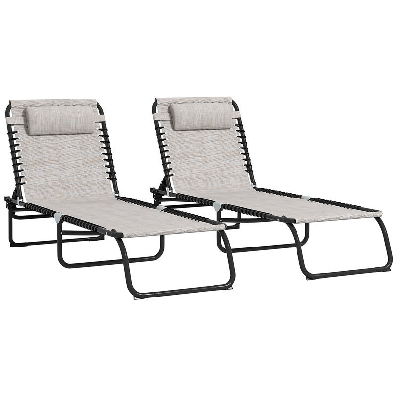 Folding Chaise Lounge Pool Chair, Patio Sun Tanning Chair, Outdoor Lounge Chair With 4-Position Reclining Back, Cream White