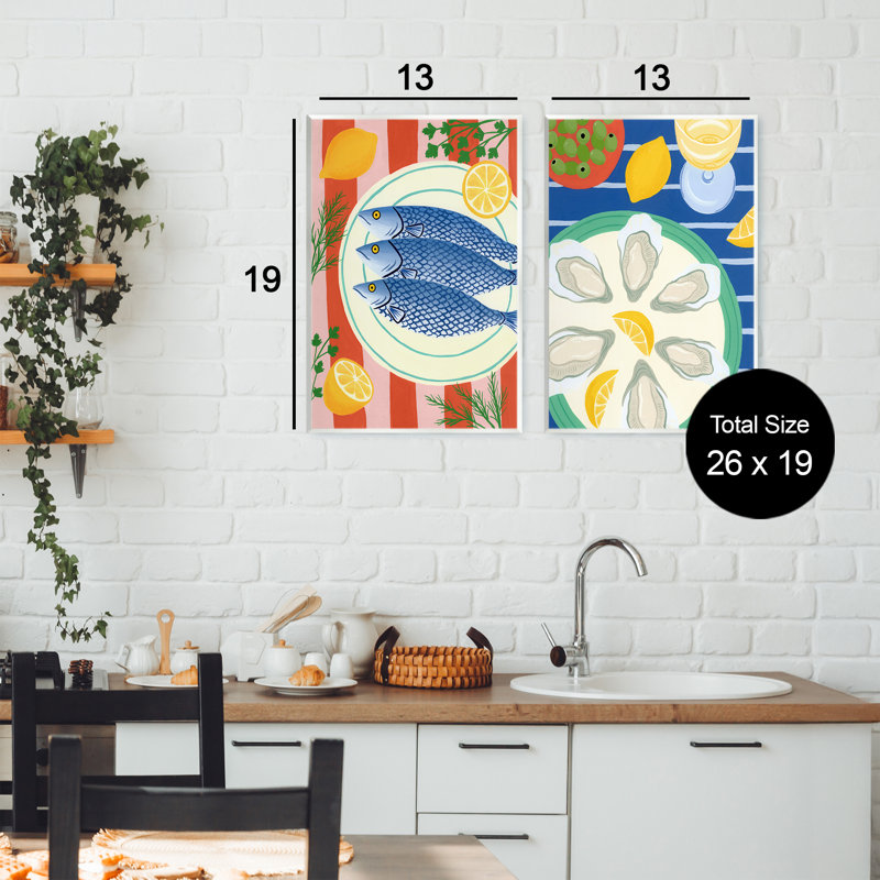 Ensemble de 2 plaques murales à motif de fruits de mer, design par Courtney Haley, H 19 po x l 26 po