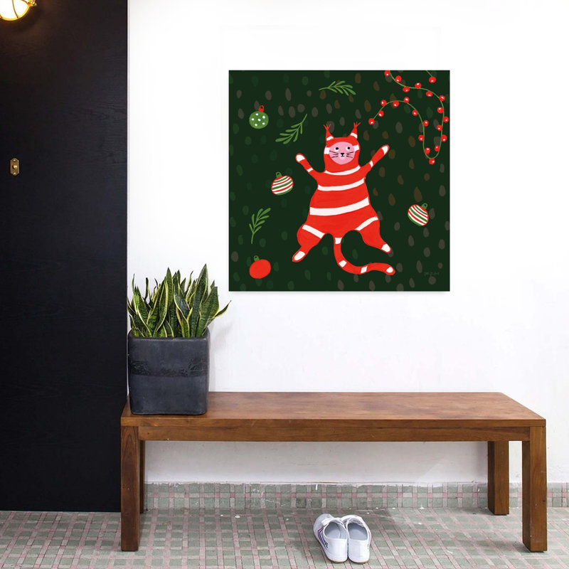 Art contemporain noir avec des animaux, H 32 po x l 32 po