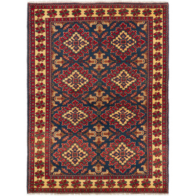 Tapis de bois one-of-kind-noué la 2010 ouzbek à l’ouszbek one kargahi bleu/brun/beige 5 pi x 6 pi. zone en laine 10 po Newnan