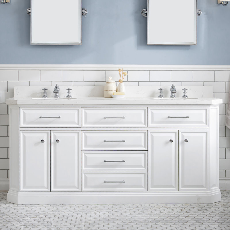 Palace 72'' W Double Vanity, Pure White, Polished Chrome