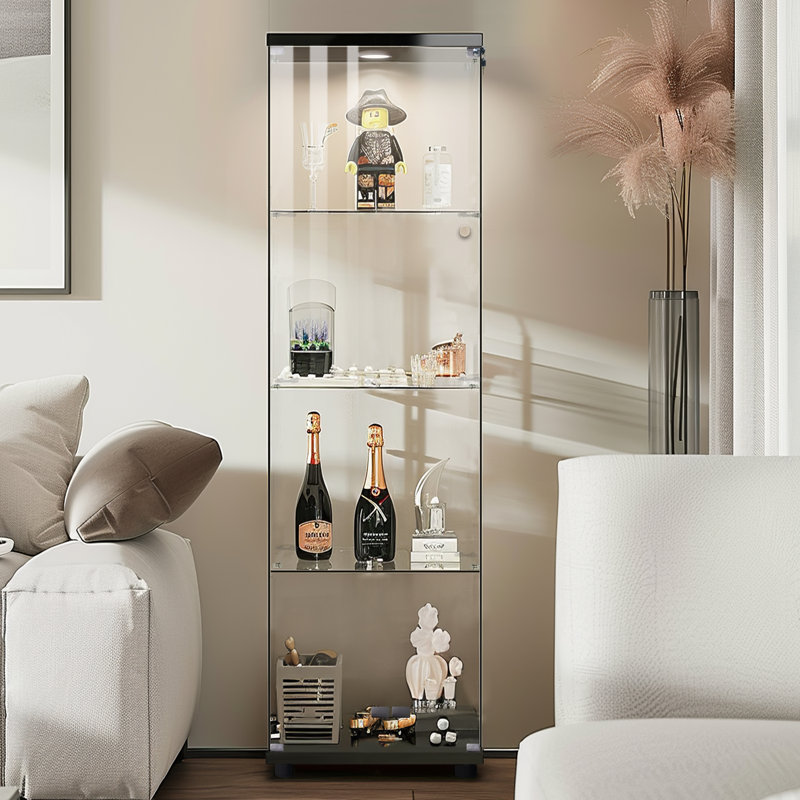 Vitrine en verre avec lumières Kyas, Brun