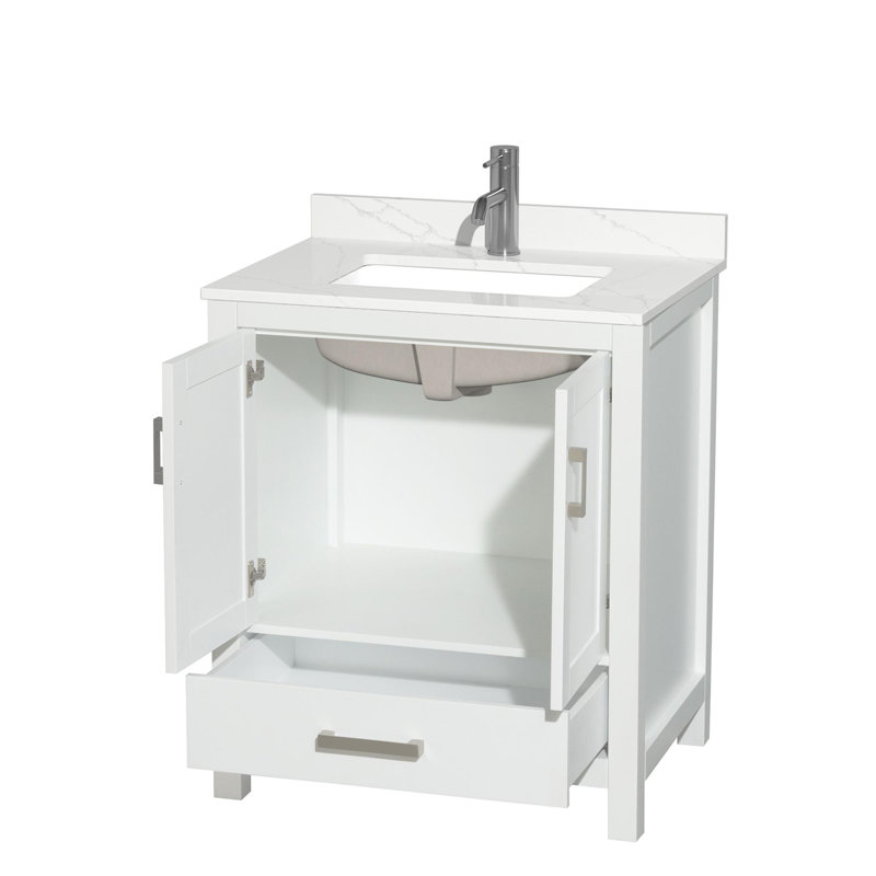 Sheffield 30" Freestanding Single Bathroom Vanity with Quartz Top, Giotto Quartz, Chrome, White