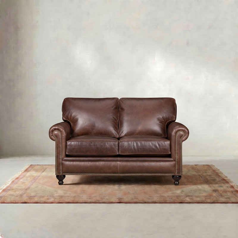 Hampton 61" Genuine Leather Loveseat, Bistro Rustic Genuine Leather