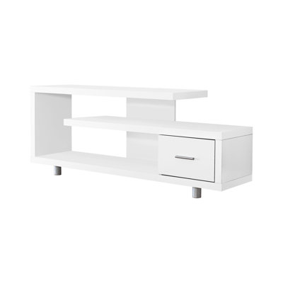 Meuble télé 60 po en stratifié blanc, meuble multimédia moderne avec rangement pour le salon, la chambre à coucher