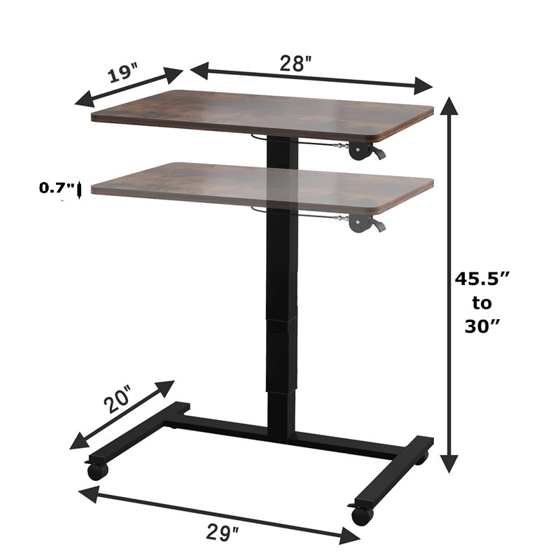 Raygen 28" Pneumatic Height Adjustable Standing Desk, Brown