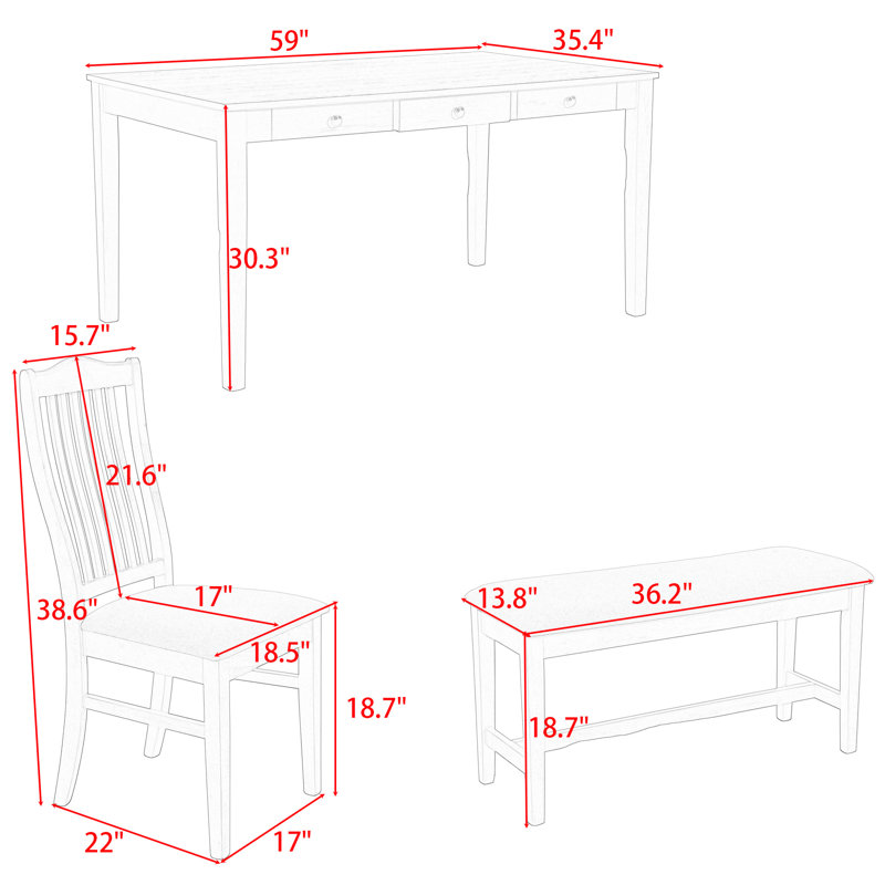 Antanea 6 - Person Four Leg Dining Set, Gray, Blue, Blue