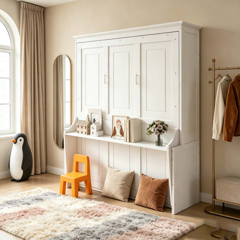 Grand lit escamotable avec tablette, Blanc