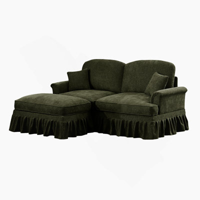 Elegant Mid Century Two Seater Modular L Shaped Sofa Couch With Flared Arms, Removable Skirts, Spindle Legs And Movable Ottoman For Versatile Comfort