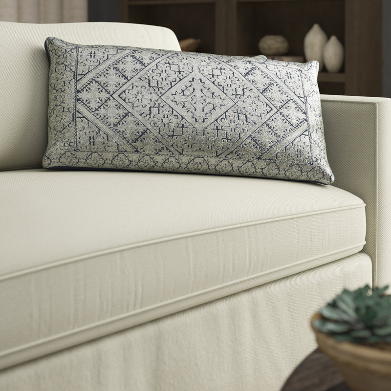 Lila Embroidered Ikat Lumbar Pillow, Teal
