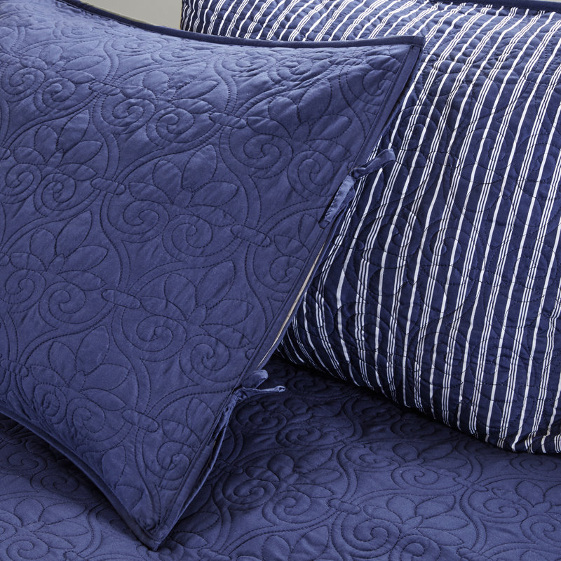 Navy Reversible Floral Motif Daybed Cover Set