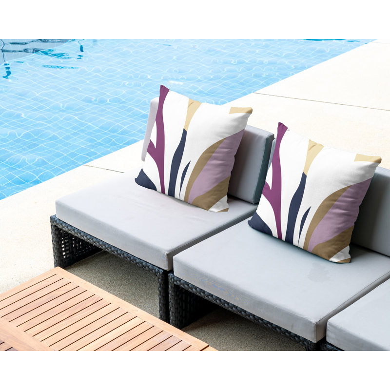Outdoor Reversible Throw Pillow, 19W" x 19H", Purple/Navy Blue/Beige