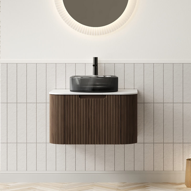 Meuble-lavabo en verre noir transparent 24 po, Noyer foncé, L 24 po