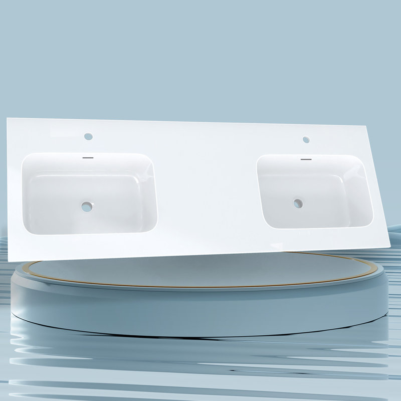 Dessus de meuble-lavabo double 60 "à surface solide en blanc avec lavabo