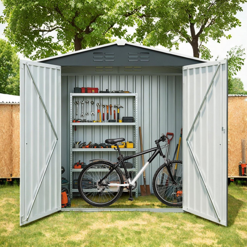 8 pi x 4 pi Remise de rangement extérieure en acier galvanisé avec portes doubles verrouillables et ventilation