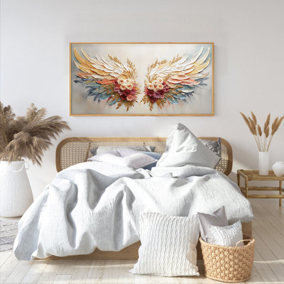 "Toile d'ange texturé", art mural encadré, motif floral abstrait rose boho coloré pour le bureau du salon, 20 x 40 po