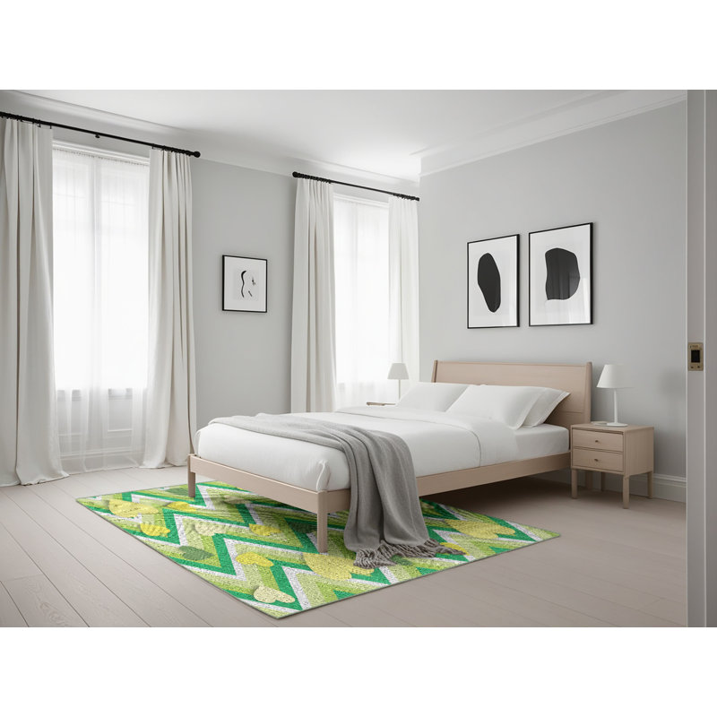 Tapis jaune/vert à motifs Diya, Rectangle 5 pi x 7 pi