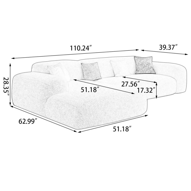 Canapé modulaire 2 pièces rembourré, H 28,35 po x l 110,24 po x P 62,99 po, Orienté à gauche (vu de face)