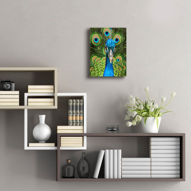 Art mural en verre Red Barrel Studio® «Peacock Face Bf» par Carol Cavalaris, H 16 po x l 12 po