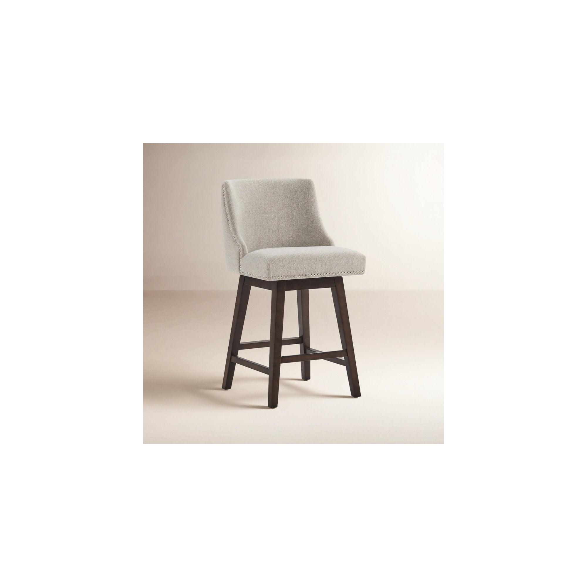 Orbay Swivel Upholstered 26'' Counter Stool With Solid Wood Frame, Nathan Ginger Tweed
