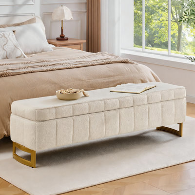 63"Modern Teddy Storage Bench For End Of Bed King Size With Zippered Pockets