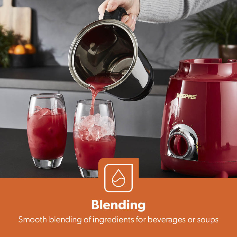 GEEPAS 600W 3-in-1 Mixer Grinder Stainless Steel Jars, Blades Perfect for Chutney, Dry & Wet Fine Grinding Mixing Shockproof Body