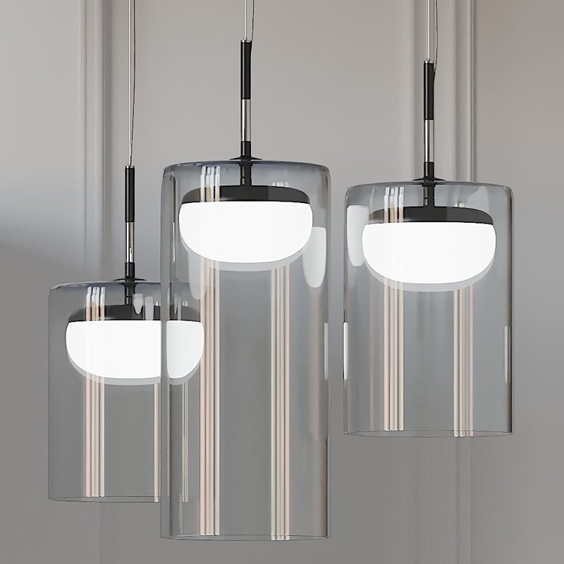 1 - Light LED Cylinder Pendant, Matt Black, 228cm H x 18cm W x 18cm D, 2700K