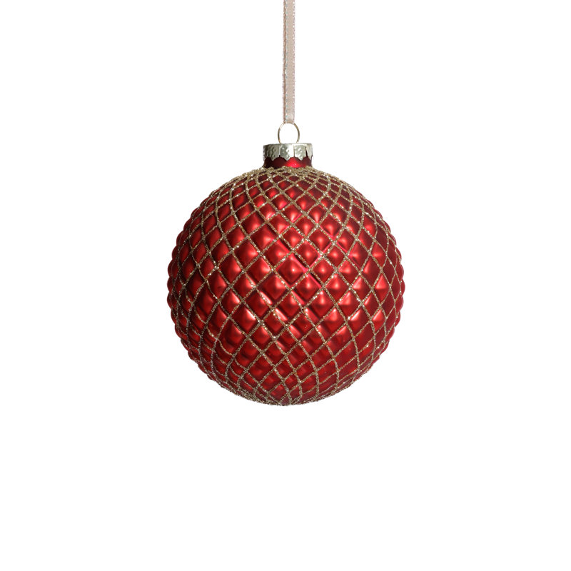Boules de Noël en verre métallique, ensemble de 6, H 4 po x l 4 po x P 4 po, Rouge mat