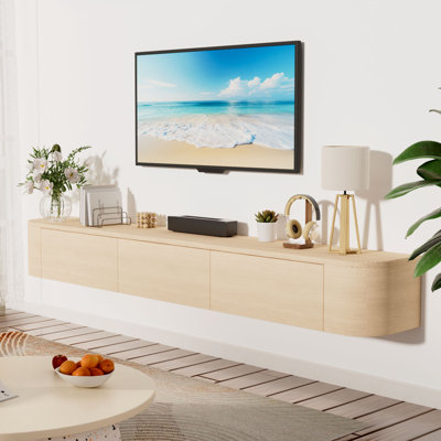  63" Floating Tv Stand For Tvs Up To 75", Wall-mounted Entertainment Center With Storage Cabinets And Flip Down Doors, Wood Tv Consoles For Living Room, Bedroom