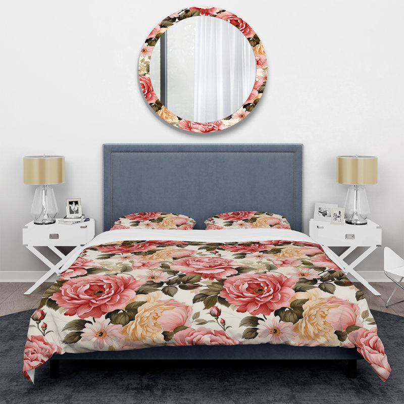 Ensemble de housse de couette Vintage Roses Grace Victorian Pattern V, Housse de couette simple + 1 taie décorative stan