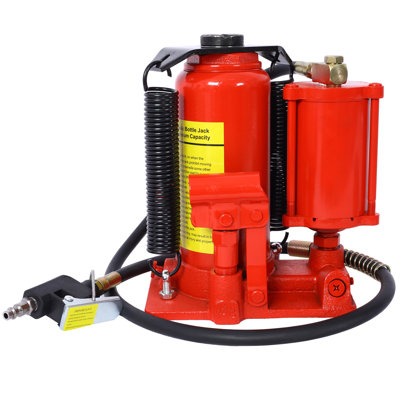 Cric-bouteille pneumatique à air, vérin à bouteille entièrement soudé de 12 tonnes / 24 000 lb, plage de levage de 9,8 à 19,3 po, poignée manuelle et pompe à air, pour voiture, camionnette, véhicule récréatif, réparation automobile, ingénierie industrielle, rouge