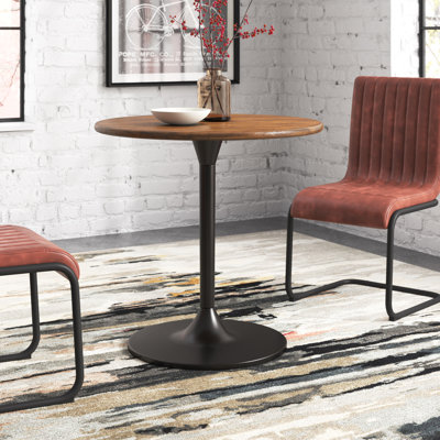 Modern Brown 30 Inch Round Dining Table with Space-Saving Pedestal Base