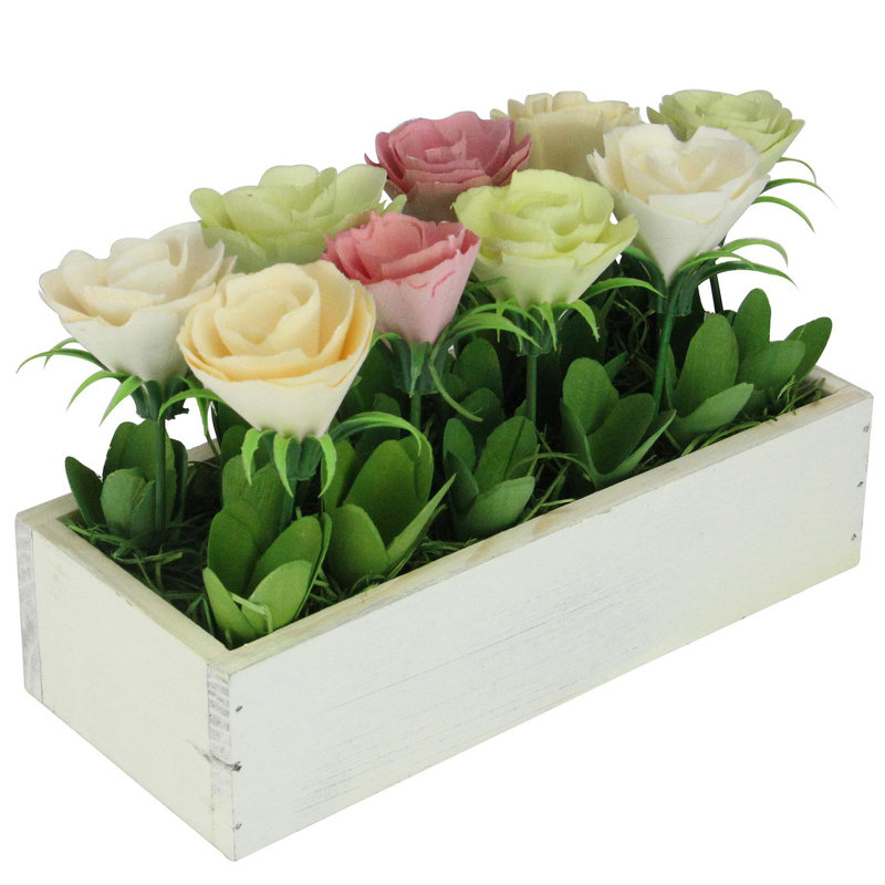 Fleurs artificielles printanières en pot 9,5 po jaune et blanc