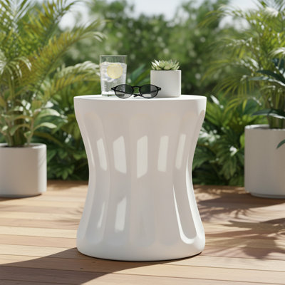 Table d'appoint d'extérieur ronde en béton blanc antique, table de bout pour terrasse MGO